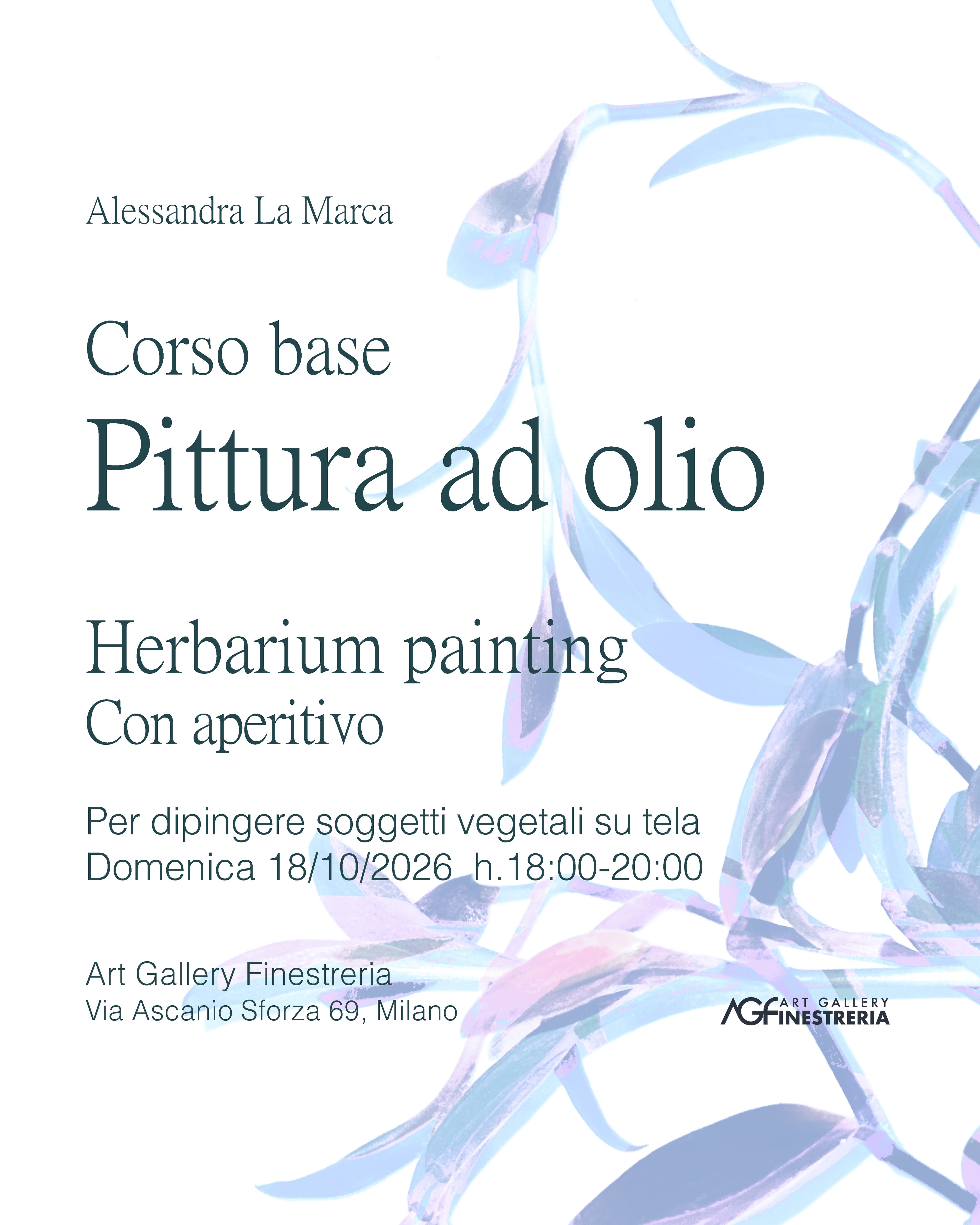 Corso base Pittura ad olio, Herbarium painting con aperitivo. 18 ottobre 2026 ore 18–20, Finestreria Milano